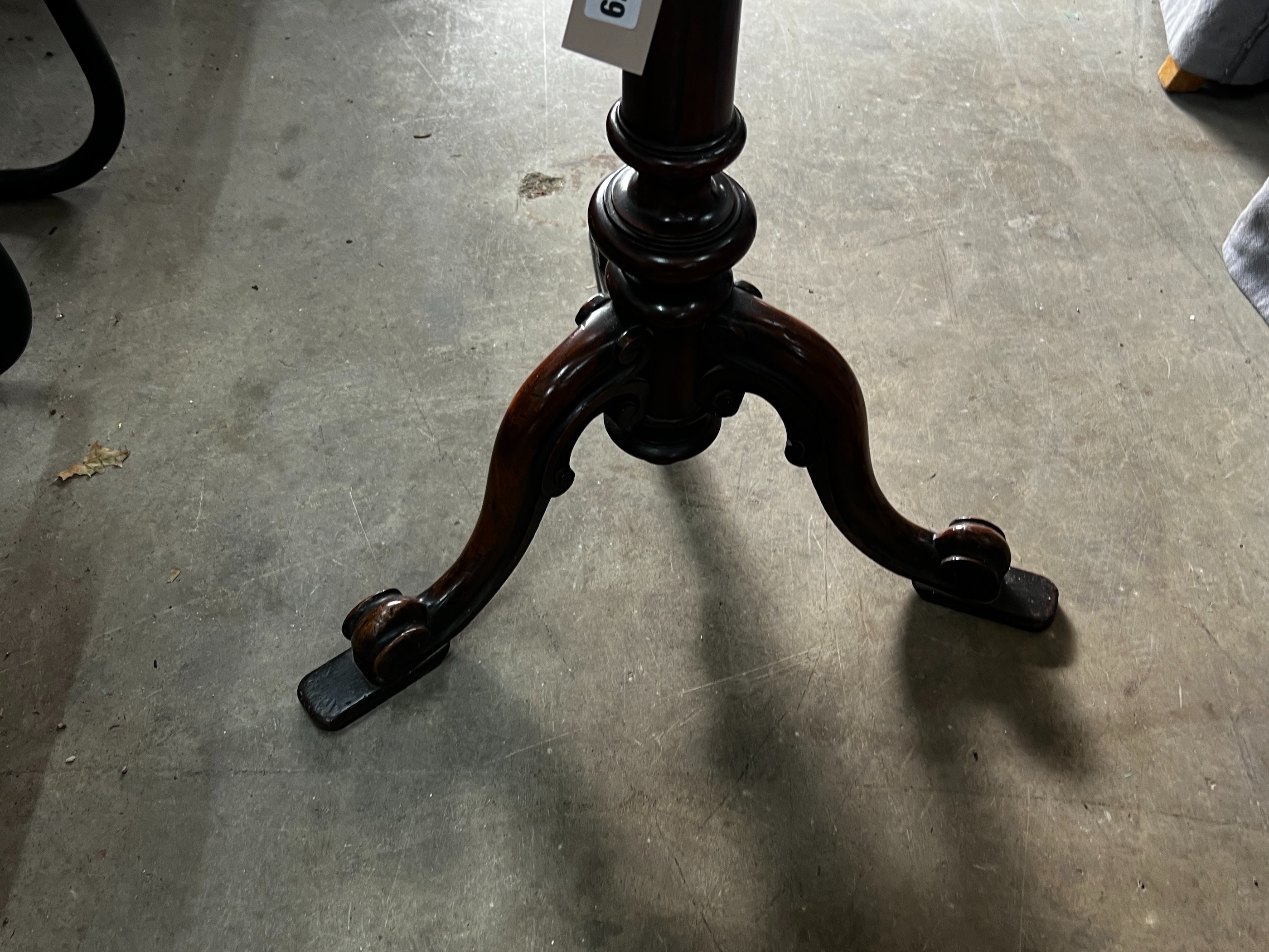 A Victorian and later circular mahogany wine table, bears T & G Seddon paper label, diameter 46cm, height 74cm